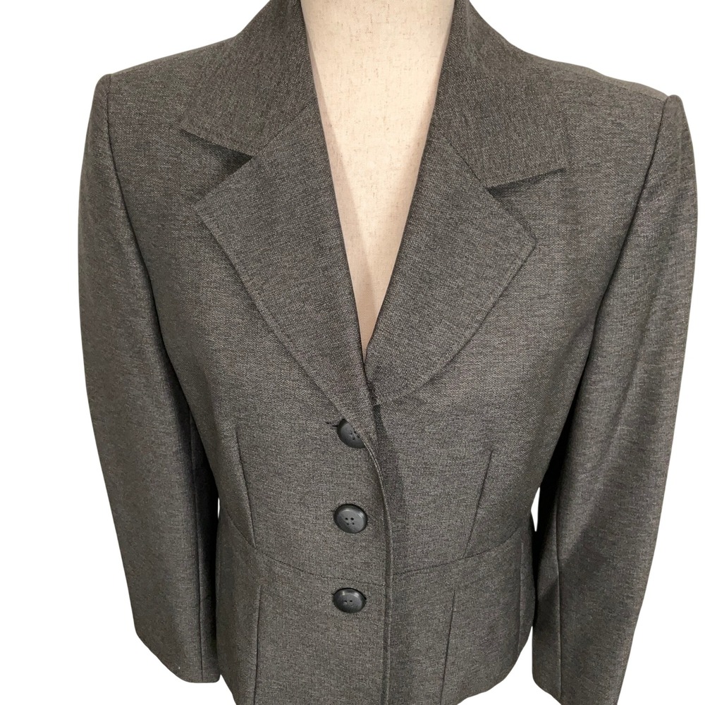 Le Suit Pantsuit Women 8 30W 30.5L Gray Mini Herringbone‎ Career Neutral Classic - Picture 2 of 16